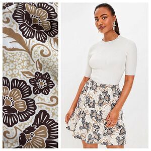 Loft Skirt Floral Cheetah Print Tan Brown Cream XS Petite Preppy
